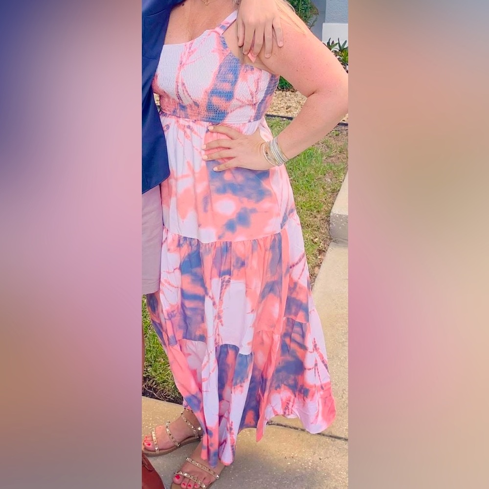 One shoulder tie-dye maxi dress